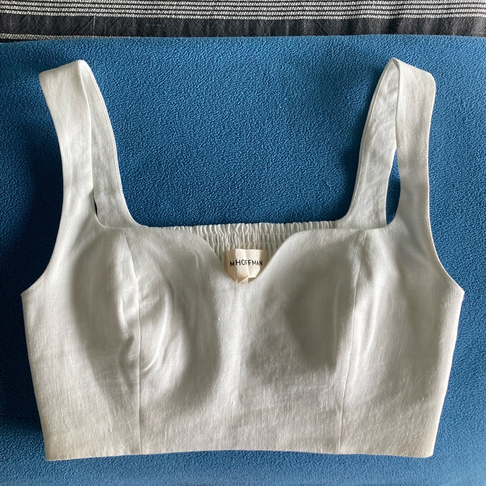 Mara Hoffman white linen crop top